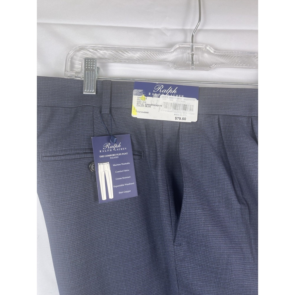 NWT Ralph Lauren Men Blue Comfort Flex‎ Pleated Cuffed Dress Pants, 36x30